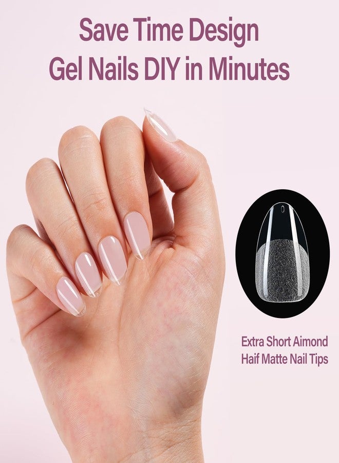 Misssix Extra Short Almond Gel Nail Tips Kit, 360Pcs Pre Etched Clear gel x Fake Nails, Full Cover False Nail 9-in-1 Gel Glue and Portable Mini U V Nail Lamp for Women 12 Sizes - Image 2